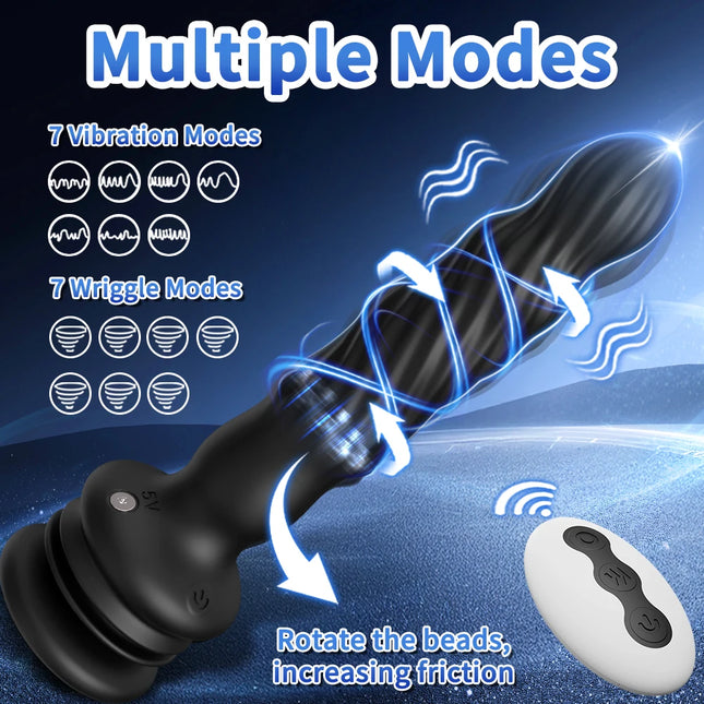 7 Modes Anal Bead Suction Cup Male Adult Sex Toys Wriggling Rotating Vibrating Prostate Massager Anal Butt Plug Sex Toy for Men