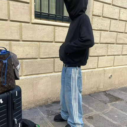 Y2K Striped Baggy Jeans Unisex Wide Leg Denim Pants Hip Hop Streetwear Casual High Quality Embroidered Jeans For Men Women