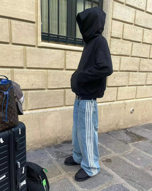 Y2K Striped Baggy Jeans Unisex Wide Leg Denim Pants Hip Hop Streetwear Casual High Quality Embroidered Jeans For Men Women