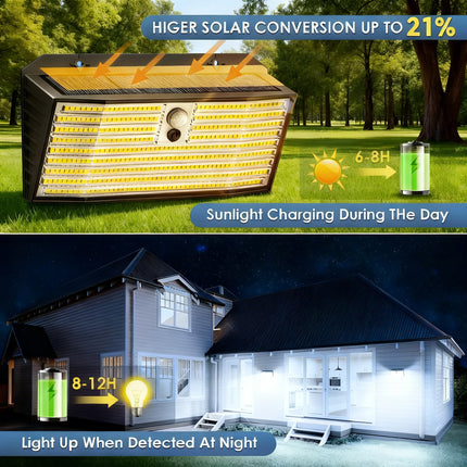 528LED Solar Lights Motion Sensor Outdoor 5 Modes Security Light Waterproof Solar Powered Flood Lights Outside Yard Wall Garden