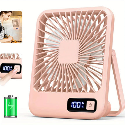 Portable Rechargeable Foldable Desktop Fan Type-C，  Speed Adjustment Strong Wind Low Noise LED Power Display Convenient