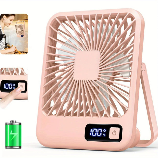 Portable Rechargeable Foldable Desktop Fan Type-C，  Speed Adjustment Strong Wind Low Noise LED Power Display Convenient