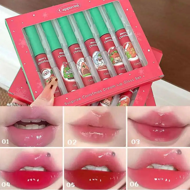 Cappuvini 6-Pack Lip Gloss Set Christmas Gift Water Light Long-Lasting Easy Apply Lip Glaze Lipstick Collection
