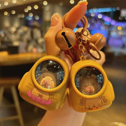 Cute Kapibala Small Night Light Keychains Kawaii Bag Hang Celebrity Atmosphere Light Key Chain Space Capsule Trinket Friend Gift