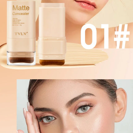 15g 2-in-1 foundation eraser double-ended concealer stick with brush head waterproof, natural makeup, long-lasting cream texture