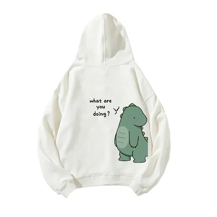Autumn And Winter Cute Rock Dinosaur Fashion Print Men's Casual Harajuku Y2k Cartoon Couple Hoodie As a Gift for Couples