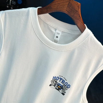2025 Summer New Sports Fitness Loose Sleeveless Tank Top Men's Sweat Absorbing Trendy Printed T-shirt