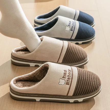 New autumn and winter fur slippers for women, thick soled and plush warm indoor home, non slip cotton slippers