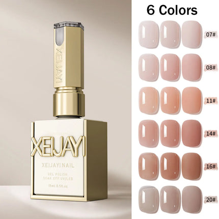 6Pcs 15ml Ice Nude Peelable Polish, UV/LED - set, Formaldehyde - free Oval, Glossy. Good for Salon & DIY Gel Set