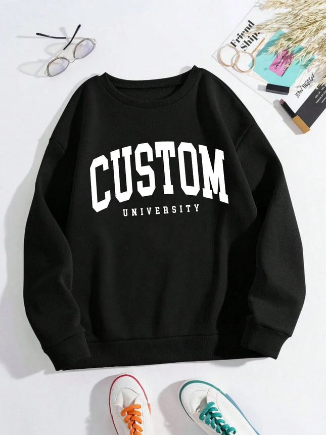 Custom University Letter Women Sweatshirt O-Neck Soft Pullover Hip Hop Fleece Streetwear Woman Loose Casual Y2K Sportswear