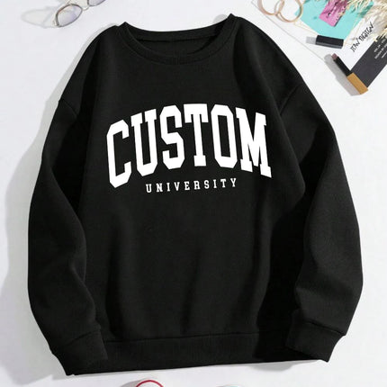 Custom University Letter Women Sweatshirt O-Neck Soft Pullover Hip Hop Fleece Streetwear Woman Loose Casual Y2K Sportswear