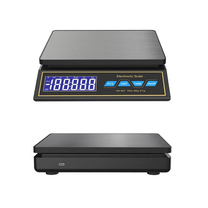 LCD Digital Kitchen Scale 30kg/1g Rechargeable Stainless Steel Panel Electronic Scales Home Jewelry Food Weighing Baking Tools