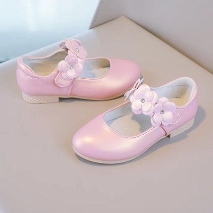 Autumn Girl's Mary Janes Appliques Low Heel Beautiful Kids Princess Shoe Three Colors Pointed Toe Breathable Children Shoe 26-36