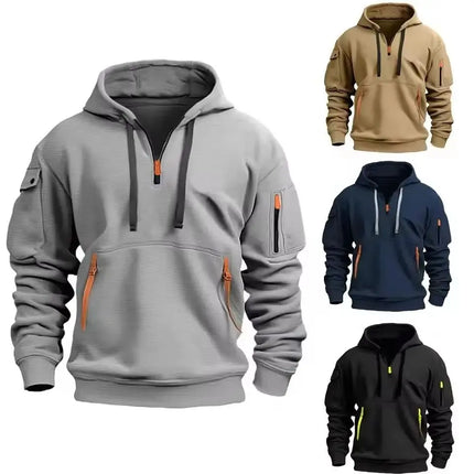 2025 New Multi Pocket Zipper Fleece Hooded Casual Shirt for Men and Women Plus Size Loose Pullover Fashion Sweatshirt top