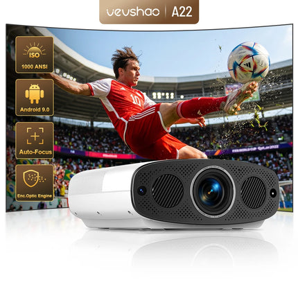 VEVSHAO A22 Full HD 1080P Projector 4K 1000ANSI Android WiFi Auto Focus 10W*2 Home Theater Projector for Office Meeting Video