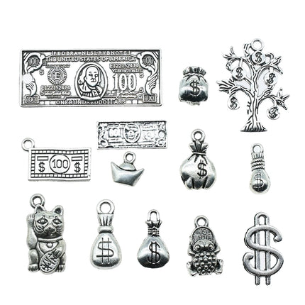 20pcs Moneybag Charms Money Us Dollars Pendants Jewelry Making Lucky Money Charms For Bracelet Making Antique Silver Color
