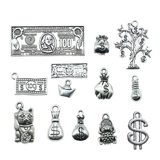 20pcs Moneybag Charms Money Us Dollars Pendants Jewelry Making Lucky Money Charms For Bracelet Making Antique Silver Color