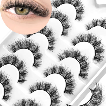 GROINNEYA 3D Mink Lashes Cat Eyelashes Fluffy Wispy Volume Lashes Natural Feathery Effect Lightweight Flexible Band Fake Lashes