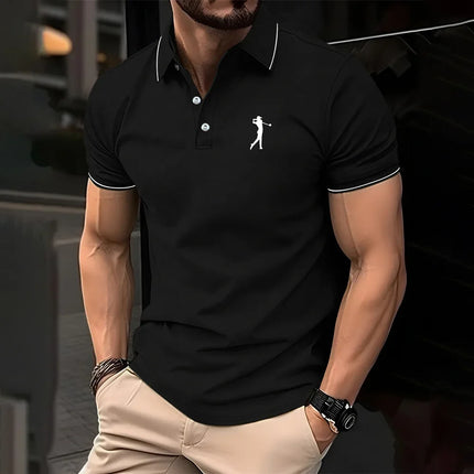 New men's solid color polo shirt, classic men's short-sleeved polo shirt, high-quality casual business polo shirt, social me