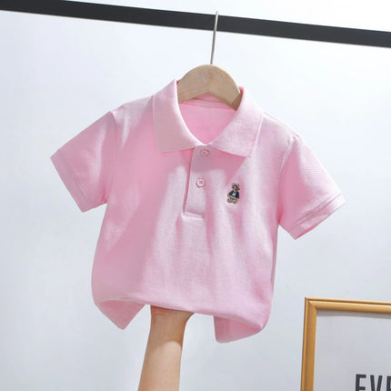 Children's polo shirt, short sleeved, elementary school uniform, summer, middle-aged, adult size, white collar T-shirt, school o