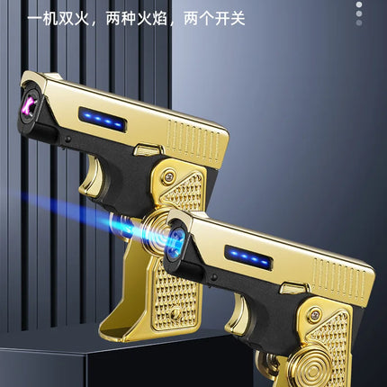 Metal Gas Electric Dual-purpose Folding Lighter Windproof Jet Dual Arc USB Folding Gun Portable Lighter Fashionable Men's Gift