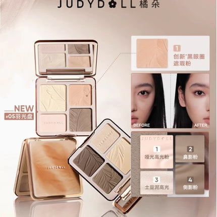 JUDYDOLL 2in1 Highlighter And Contour Palette Feather Light Up Face Shadow Powder Multi-Purpose Highlighting Makeup Cosmetics