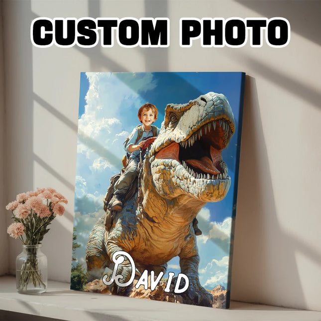 1pc personalized customization, give your child a dinosaur ride, frameless canvas painting, gift for children