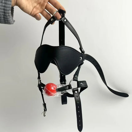 Leather gag head harness bondage Open mouth mute restraint solid silicone ball Adult fetish products Sex games toys for women