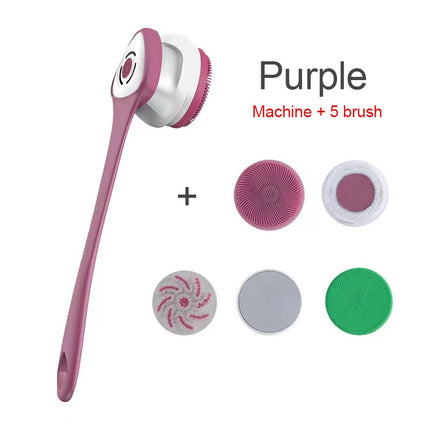 Electric Bath Brush Shower Cleaning Body Massage Brush Multifunctional Spinning Spa Brush Waterproof Long Handle Back Rubbing