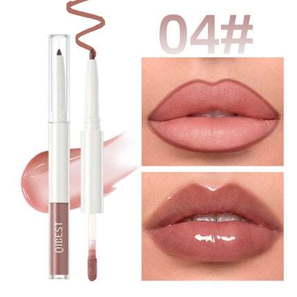 Double Head Mirror Lip Glaze 2 in 1 Lipliner Pen Water Light Lip Gloss Makeup Set Matte Velvet Lip Liner Pencil Contour Cosmetic
