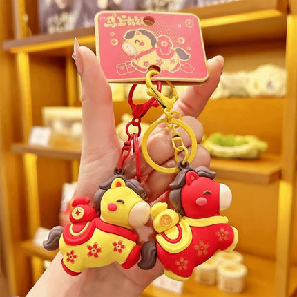 Cartoon Horse Keychain Year of Horse Lucky Zodiac Pony Keyring Horse Pedant Chinese Zodiac Horse Design Key Ring New Year Gift