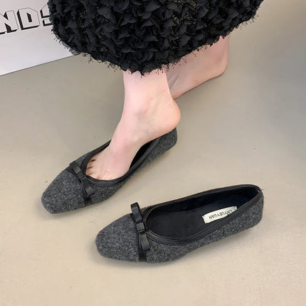 Fur Lining Women Flats Shoes Concise Round Toe Butterfly-knot Shoes Comfort Soft Sole Outdoor Shoes 2026 Spring Autumn Loafer