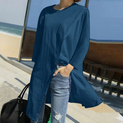 Plus Size 5XL VONDA Women Blouses Autumn Asymmetrical Split Shirts 2024 Fashion Casual Long Sleeve Tops Loose Solid Color Blusas