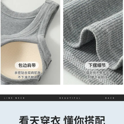 New Women Solid Round Neck Ribbed Tank Top Camisole Women Summer Basic Elastic TankTop One-piece Vest with Chest Pad Y2k