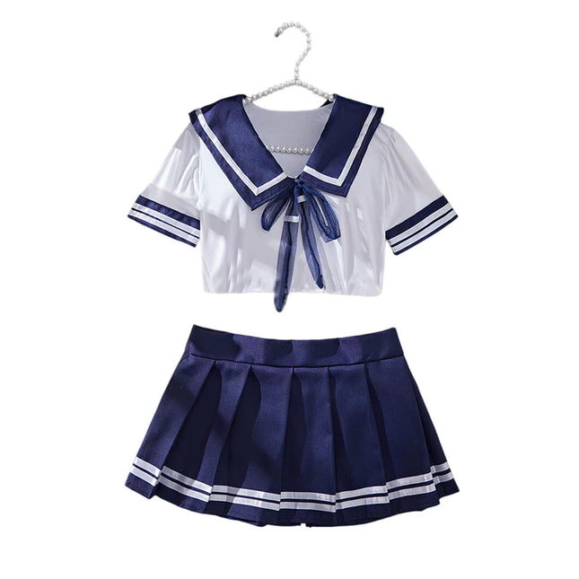 Cosplay Sexy Lingerie Set Women's 2-Piece Nightgown Student Uniform Set Short Top Crotchless Dresses Erotic Bra Nightdress