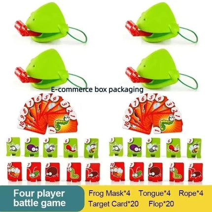 Funny Frog Mask Wagging Tongue Games Two/Four People Parent-child Interaction Frog Mask with Blow Tongue with Cards Desktop Game