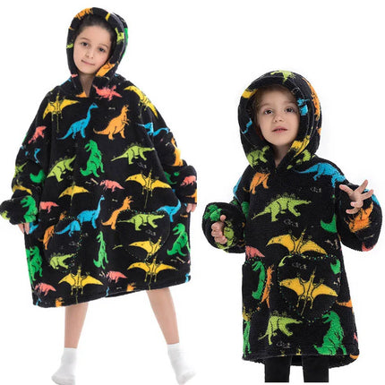 100-160CM Flannel Oversized Hoodie Teenager Girls Boys Pullovers Winter Sweatshirts for Kid Children's Clothing Wearable Blanket