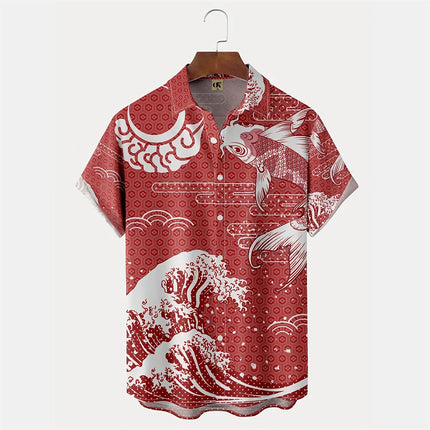 2024 Men's Hawaiian Shirt Poker Print Casual Fashion Lapel Collar Beach Vintage Shirt