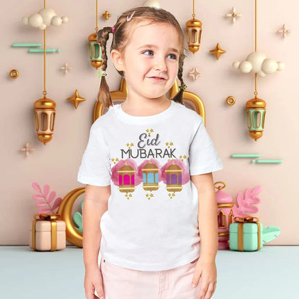 Eid Mubarak Print Children's Clothes Summer Boys Girls T-shirt Eid Ramadan Kids T Shirt Short Sleeve Islamic Muslim Outfits Tops