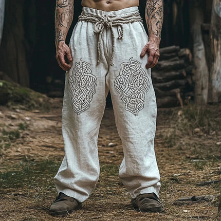 Men's Retro Viking Celtic Knot and Snake 3D Printed Casual Drawstring Straight-Leg Summer Beach Pants