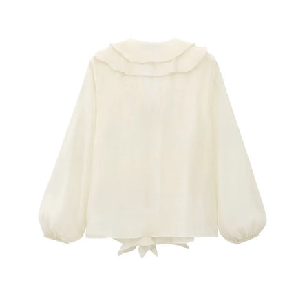 ETJ 2025  Women's Spring collection Beautiful Layered blouse Stylish sexy translucent ruffled V-neck long-sleeved shirt