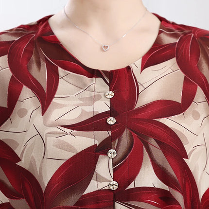 Floral Printed Summer Tops for Mature Women Beige-Toned Linen-Cotton Versatile Blouse Plus size Temperament Enlarged Loose Shirt