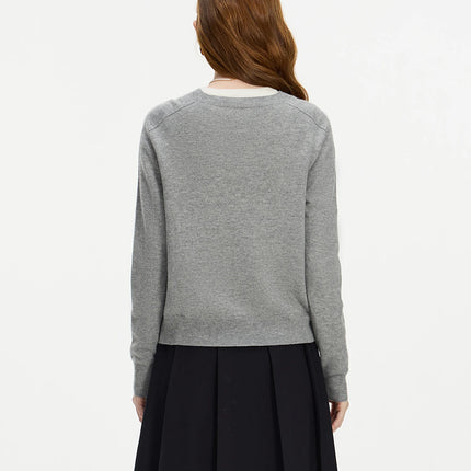 FSLE 100% Wool Seamless One-piece Knit Shirt Sweater For Women Autumn Winter New Design Wool Crew Neck Versatile Casual Sweater