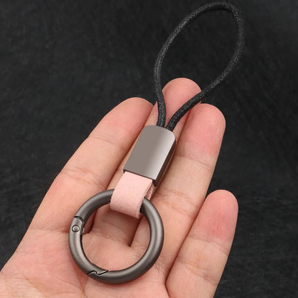 Genuine Leather Key Chains for Men Women Car Keychain Lanyard Cotton Rope Strap Metal Keyring Gift Trendy Key Holder