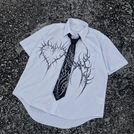 Rock Y2K Polo Shirt Printed Mens T-shirt Gothic Super Hip-Hop Button-Neck Shirt Punk Casual T-shirt Simple Stylish Couple Packs