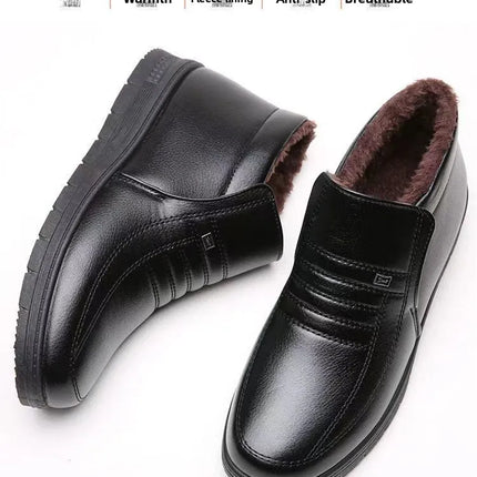 Men's Winter Thickened High-Top Cotton Shoes Warm Fleece Lined Leather Boots Anti-Slip Comfortable for Elderly And Dad