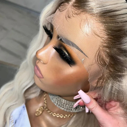 Long Natural Ash Blonde Curly Short Dark Root Ash Blonde Body Wave Wig Ombre HD Invisible Lace Front Wig Layered Middle Part Wig
