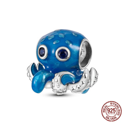 Charm 925 Silver Blue Ocean Life Theme Charm Beads Fit 3mm Original Bracelet For Women DIY Pendants Luxury Jewelry Gift Hot Sale
