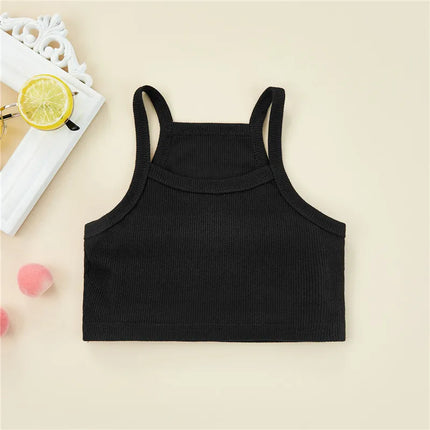 1-6 Years Kids Girls Casual Tank Tops Solid Black Gray Sleeveless Knitted Sling Crop Tops For Girls
