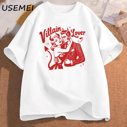 Villain Lover T-shirts Dark Romance Tee Retro Bookish Merch Graphic T Shirts Book Lover Gift YA Dark Fantasy Book Club Clothes